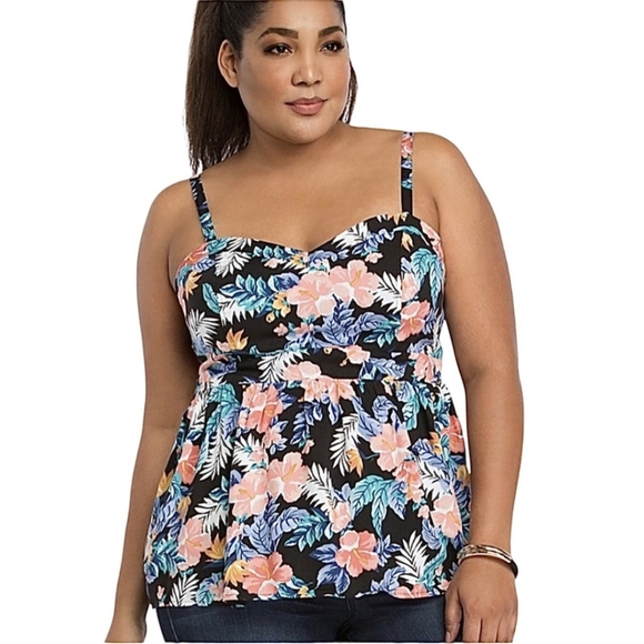 torrid Tops - Torrid Hawaiian Floral Flowy Peplum Tank Sz 0 0X L/XL Flowers Tropical Cute